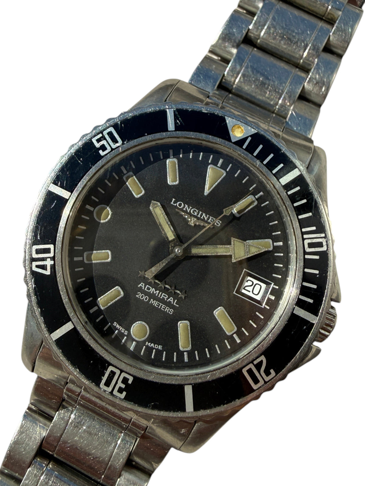 Montre de plongée vinqo.store Longines Admiral vintage en acier avec cadran noir et lunette tournante unidirectionnelle