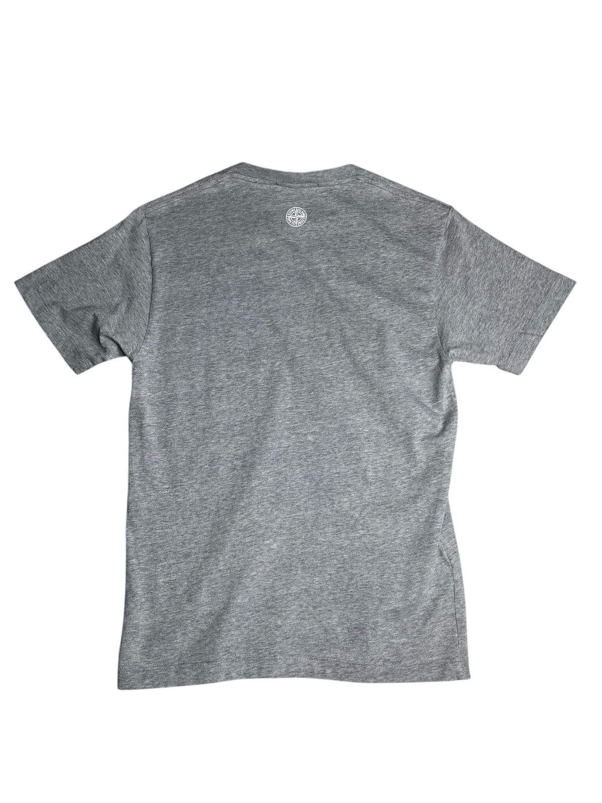 T-shirt gris chiné vinqo.store avec logo Stone Island imprimé au dos, en coton, taille S