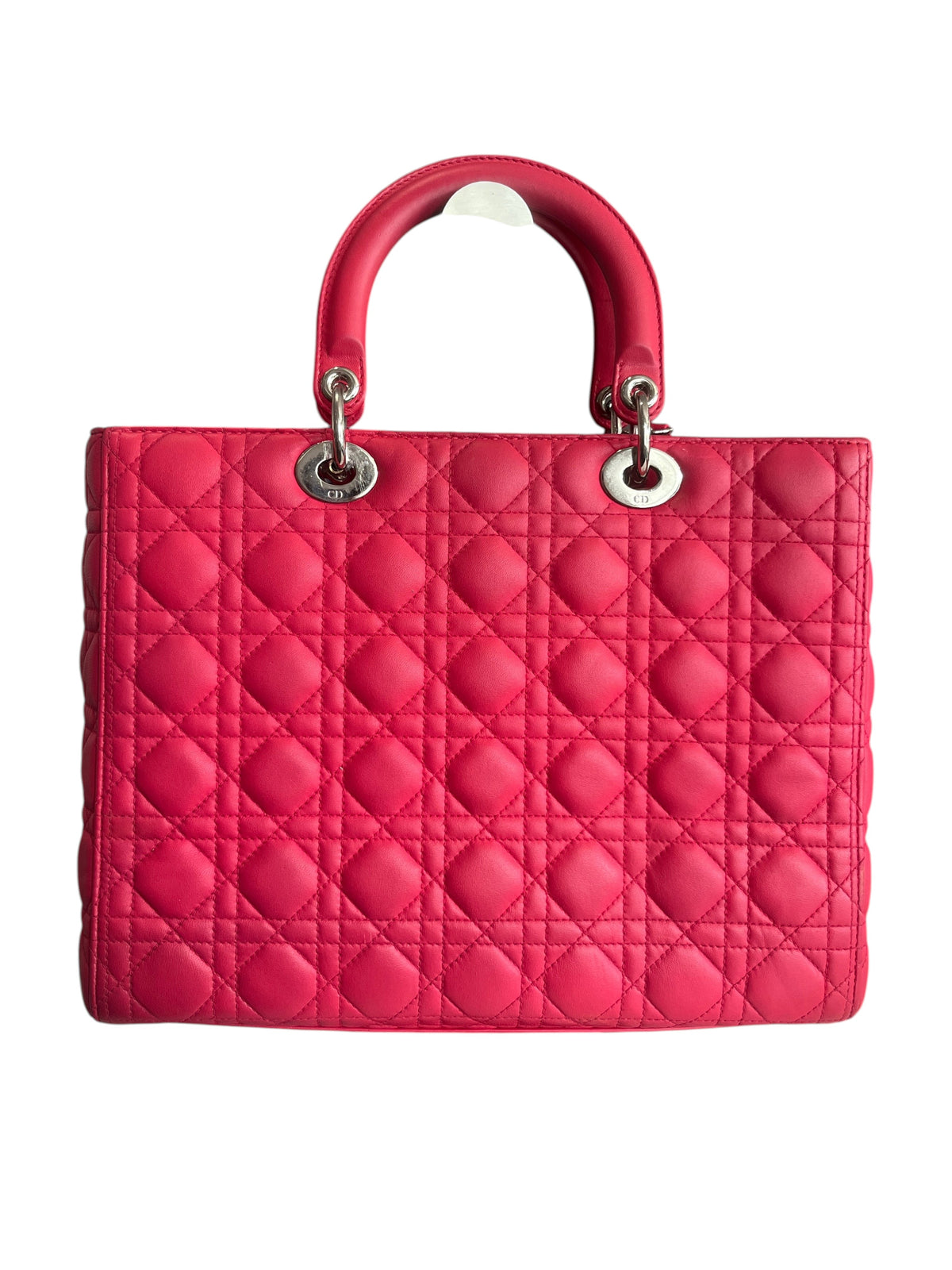 Sac Lady Dior Large vinqo.store en cuir rose matelassé avec finitions argentées et anses rigides