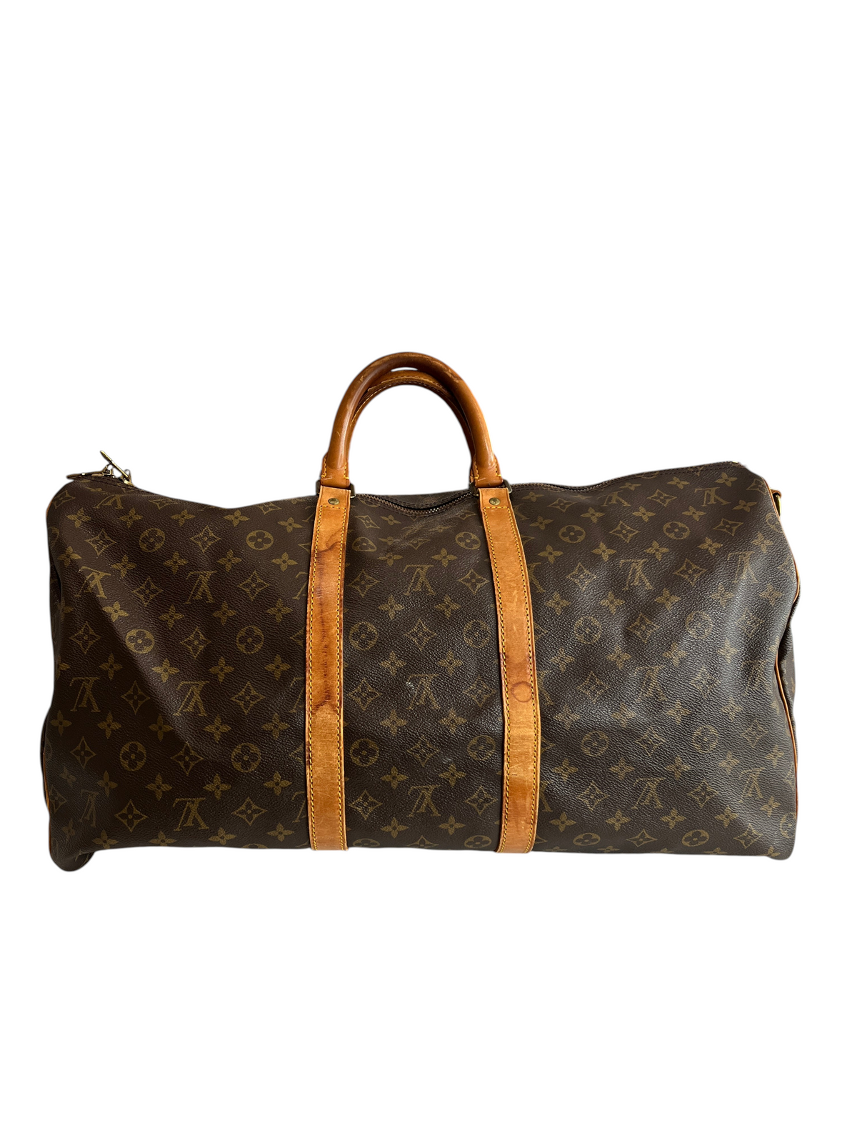 Sac de voyage Louis Vuitton Keepall 55 vintage en toile Monogram marron avec garnitures en cuir naturel vinqo.store