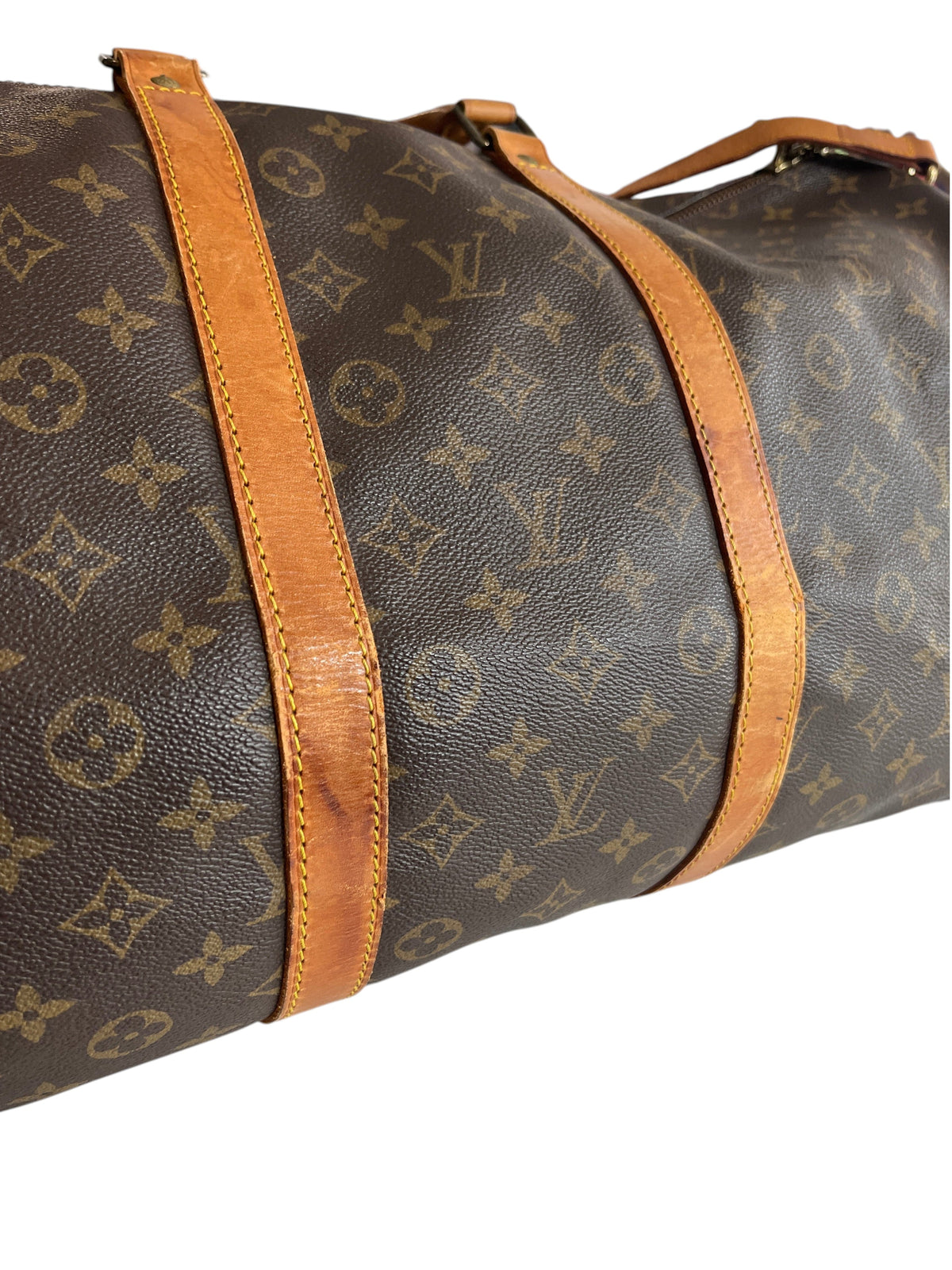 Sac de voyage Louis Vuitton Keepall 55 vintage en toile monogram marron avec garnitures en cuir naturel vinqo.store