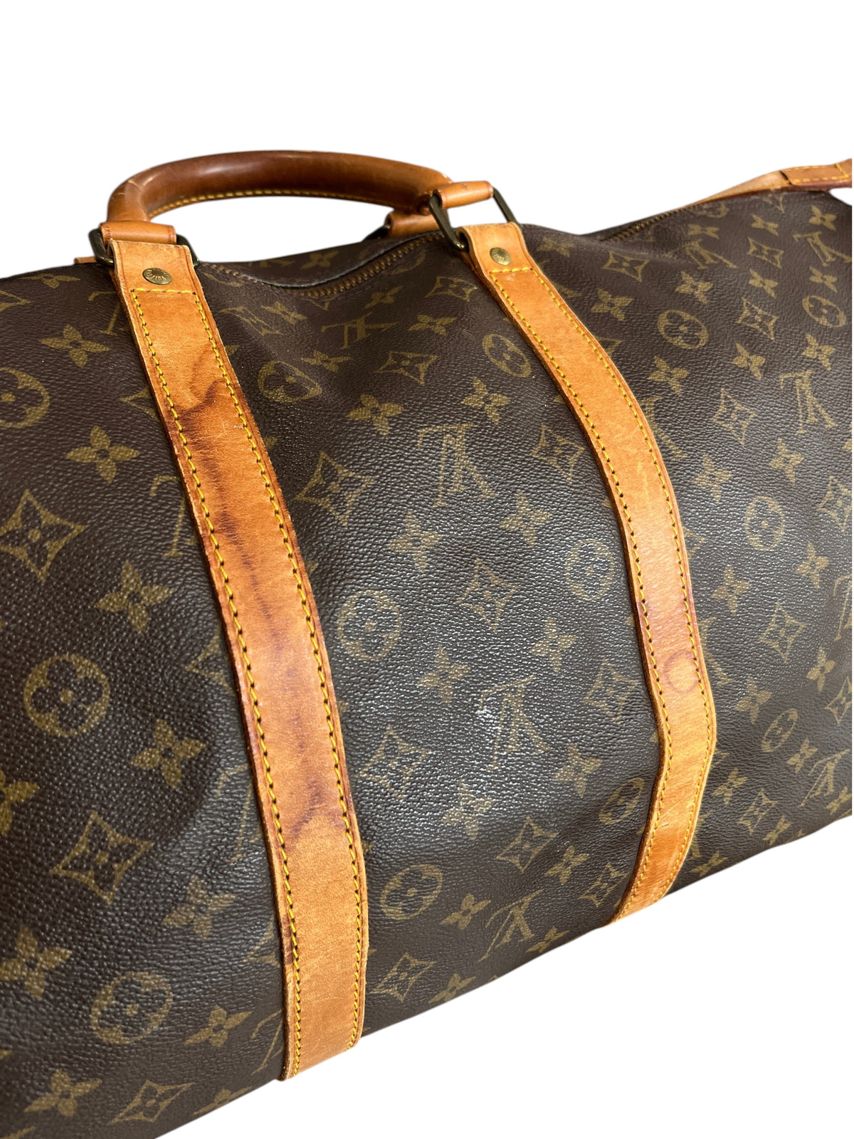 Sac de voyage Louis Vuitton Keepall 55 en toile monogram marron avec garnitures en cuir naturel par vinqo.store