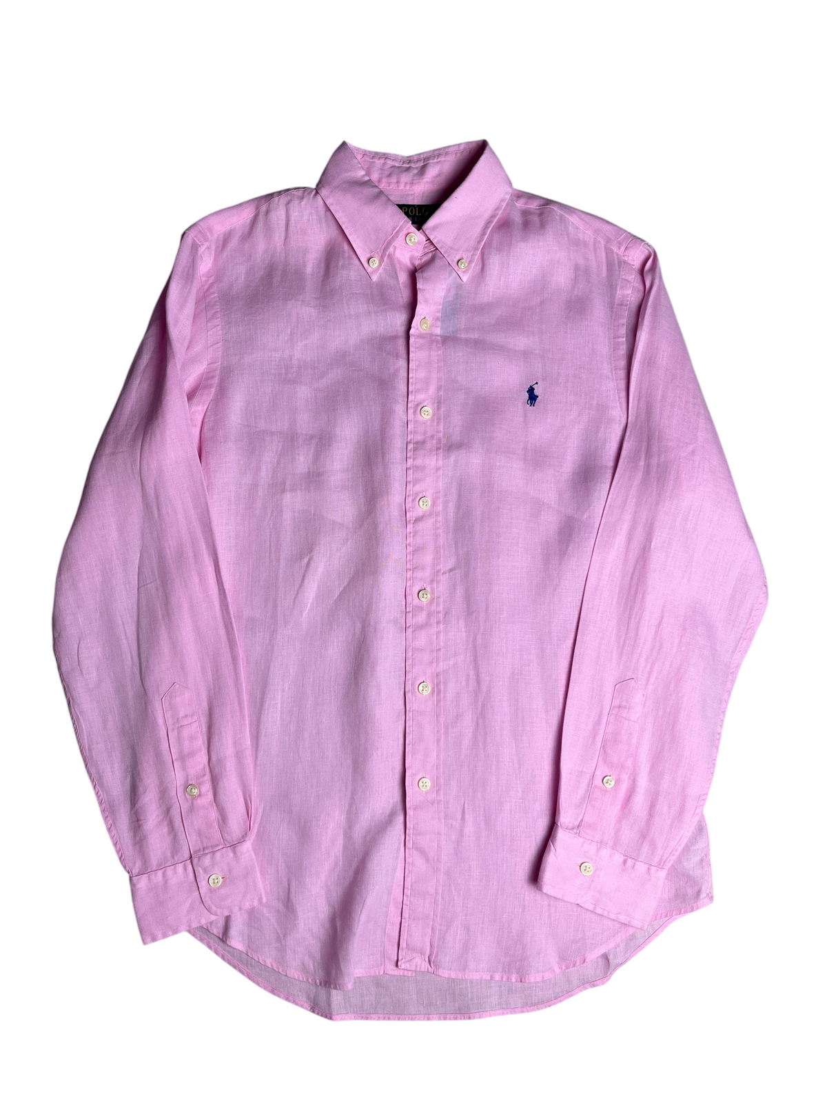Chemise en lin rose vinqo.store pour homme avec logo brodé bleu et col boutonné
