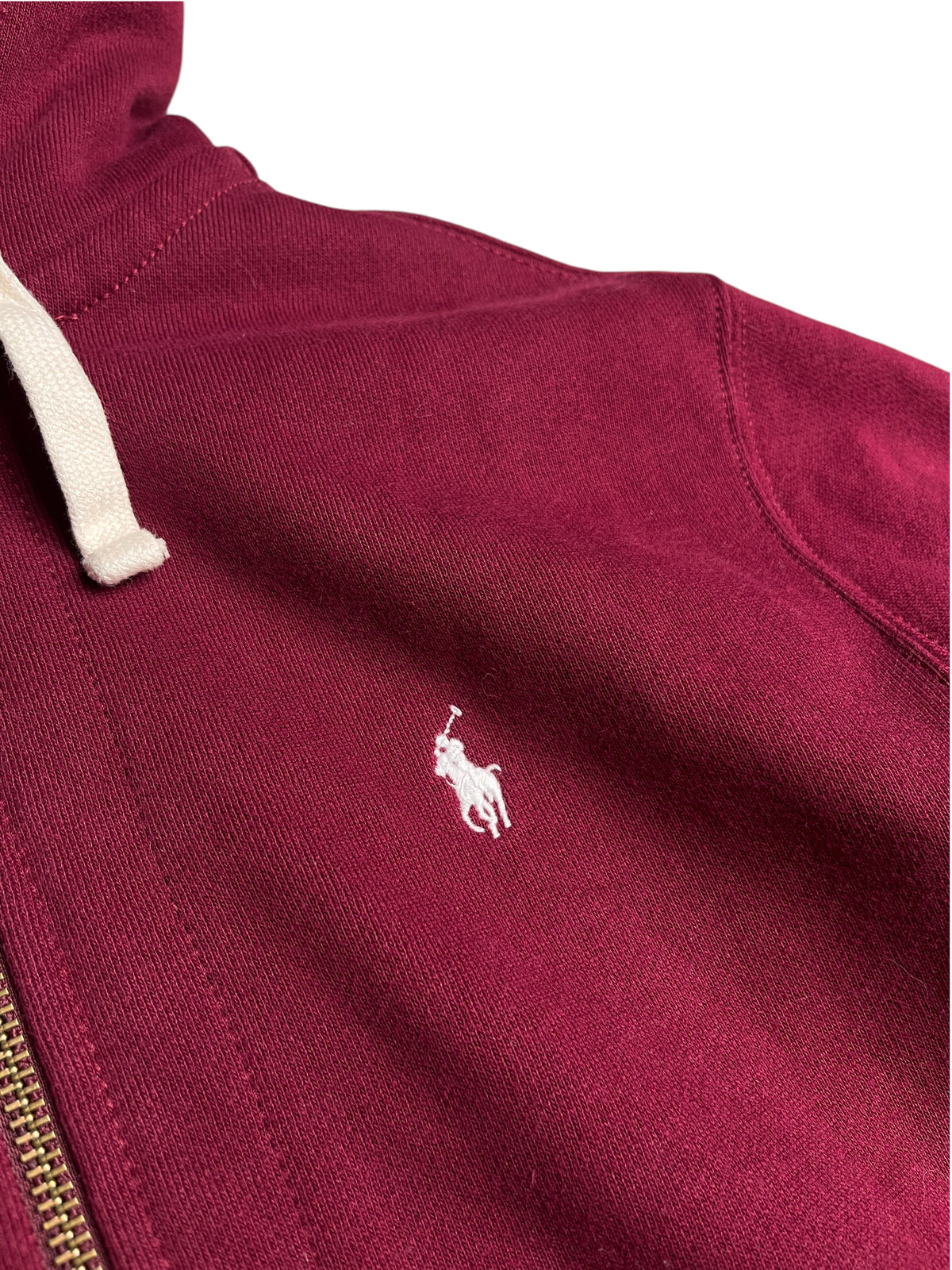Sweat à capuche zippé bordeaux vinqo.store avec logo Ralph Lauren blanc brodé sur la poitrine