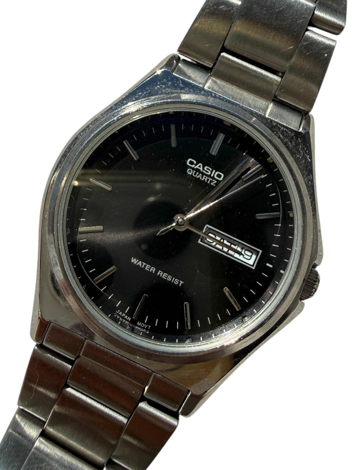 Montre vinqo.store Casio MTP-1240 à quartz avec cadran noir et bracelet en acier inoxydable argenté