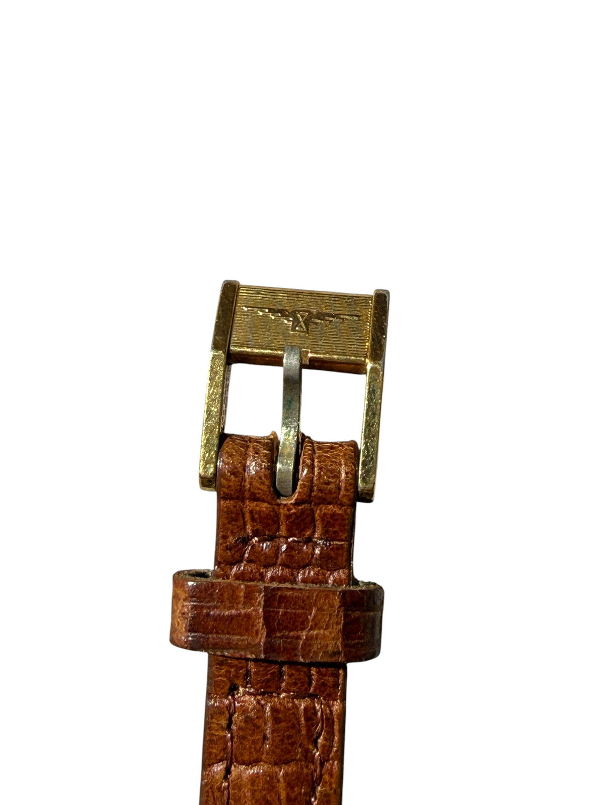 Boucle ardillon doree originale vinqo.store sur bracelet en cuir marron facon crocodile pour montre vintage