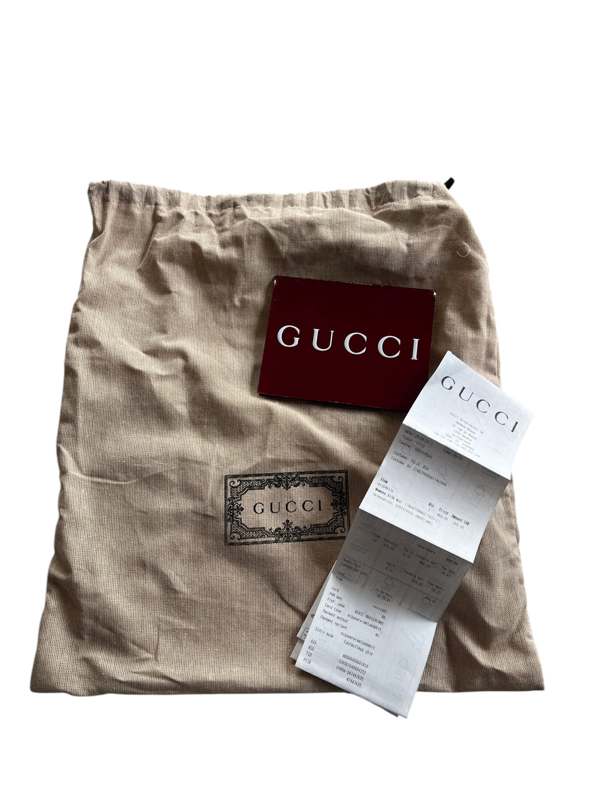 Pochette de protection en tissu beige vinqo.store avec carte d'authenticité et reçu Gucci
