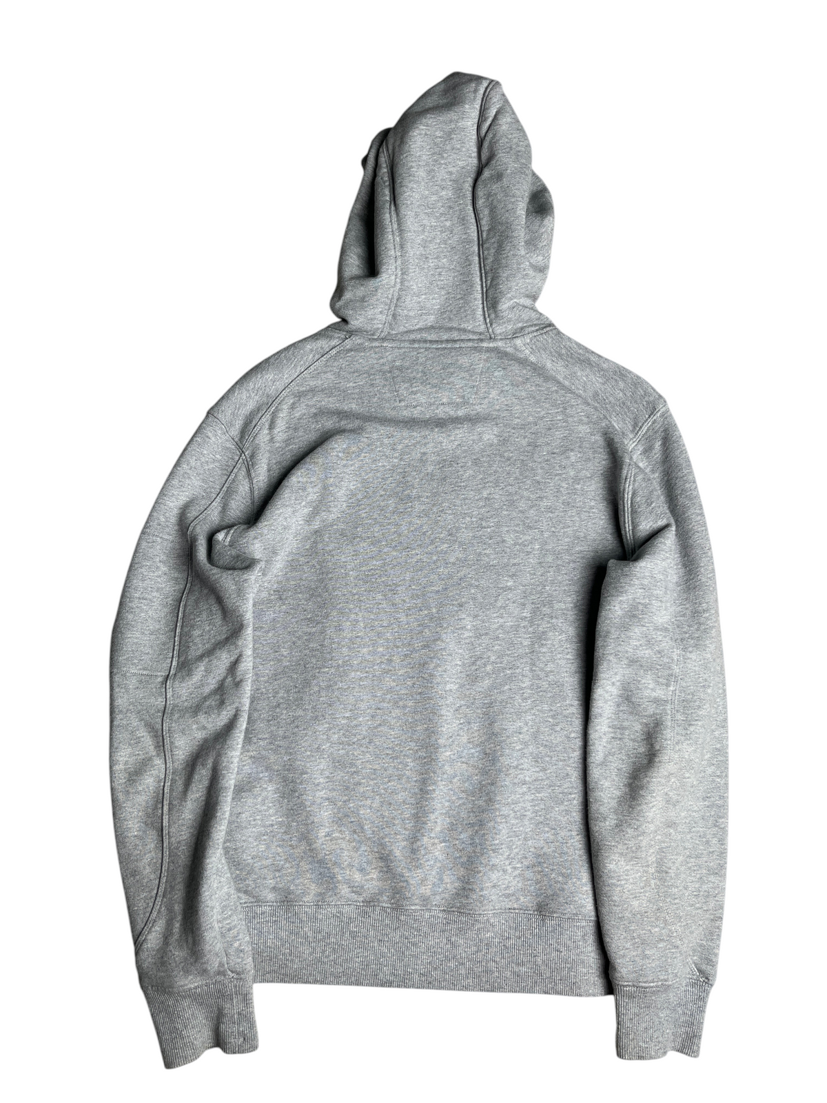 Vue arrière d'un sweat à capuche gris chiné vinqo.store en coton, coupe classique, taille M