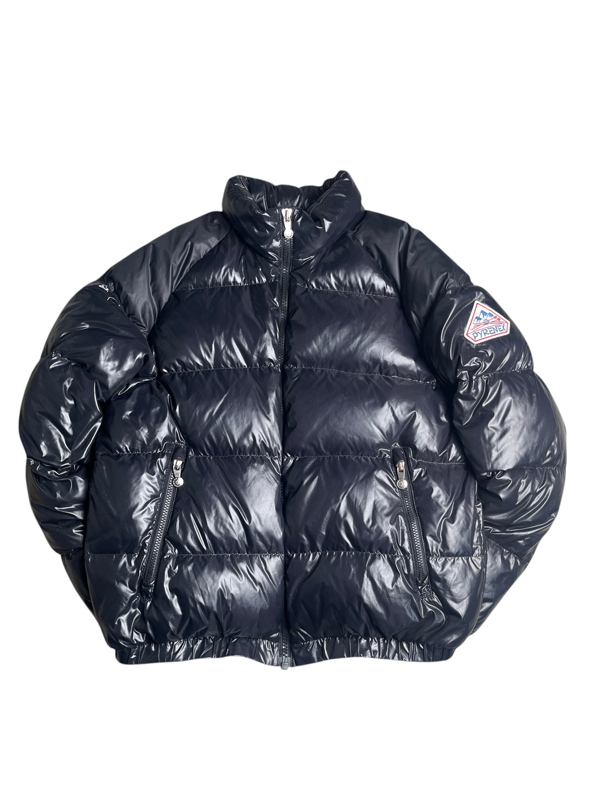 Doudoune vinqo.store Pyrenex noire brillante à col montant avec logo sur la manche et poches zippées